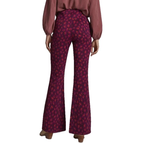 Anthropologie | Plum Knit Flare Pants with Abstract Floral Print | Size XS - Picture 3 of 15